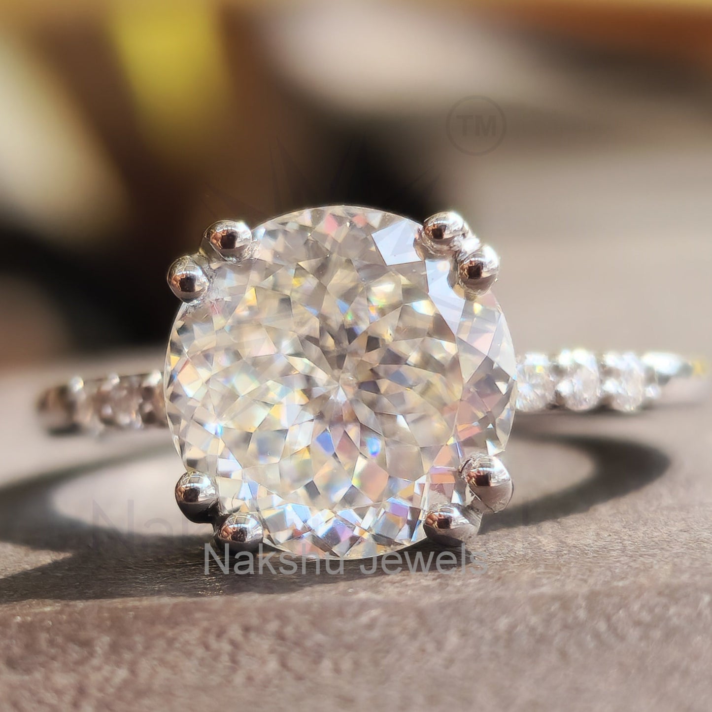 Portuguese Cut Moissanite Solitaire Engagement Ring