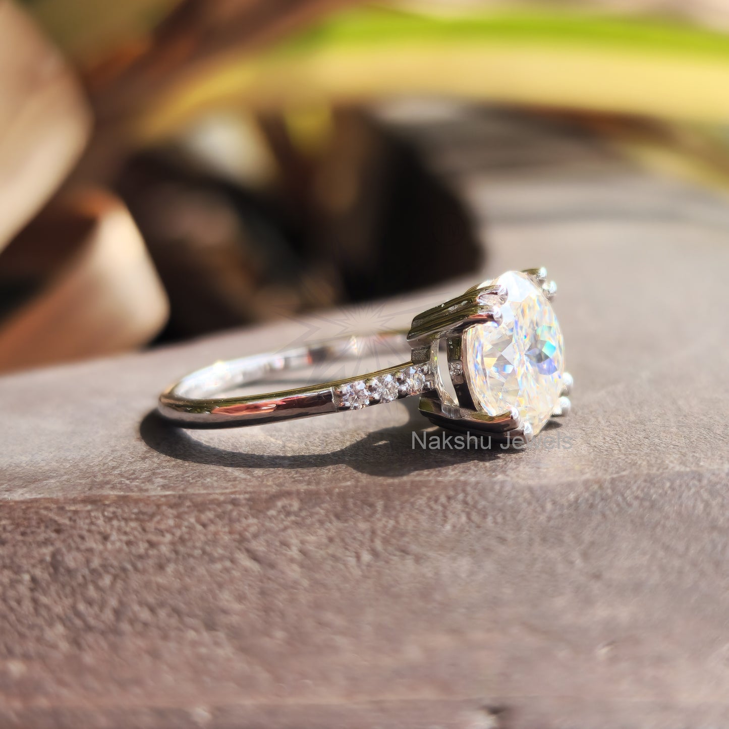 Portuguese Cut Moissanite Solitaire Engagement Ring