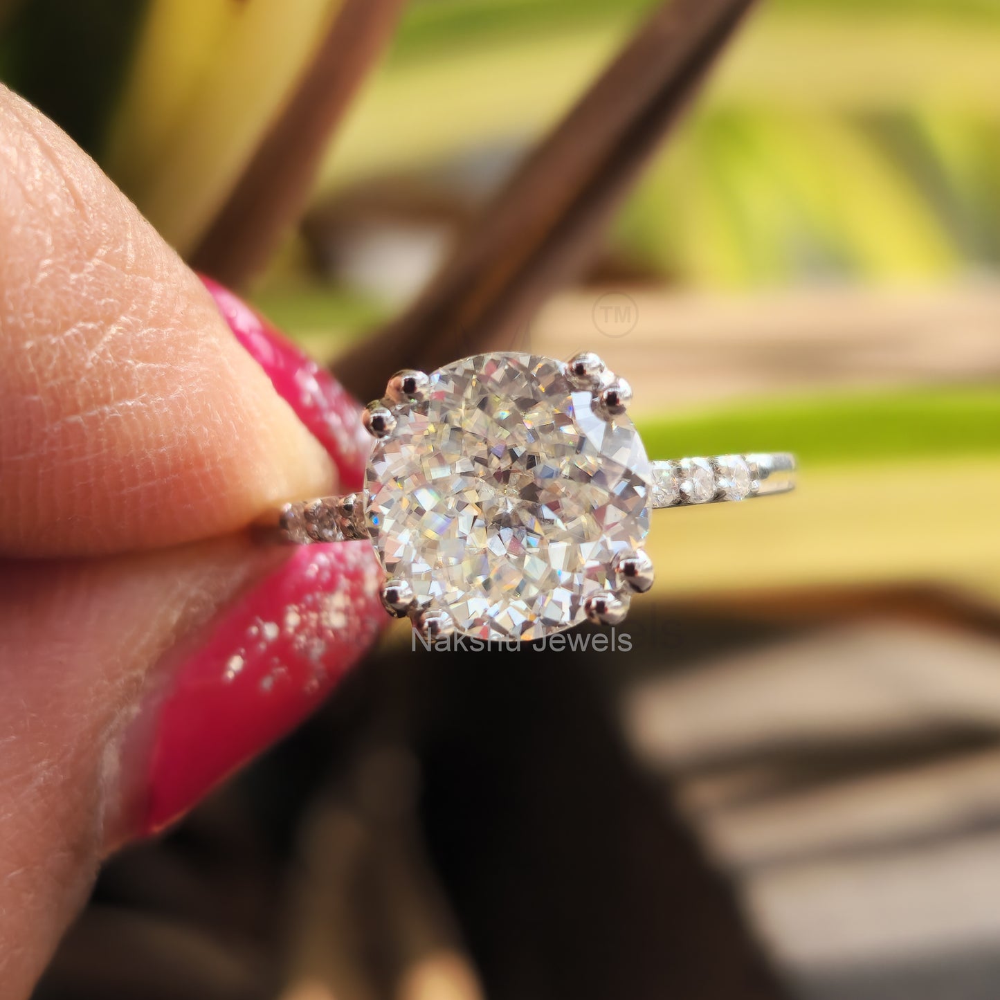 Portuguese Cut Moissanite Solitaire Engagement Ring
