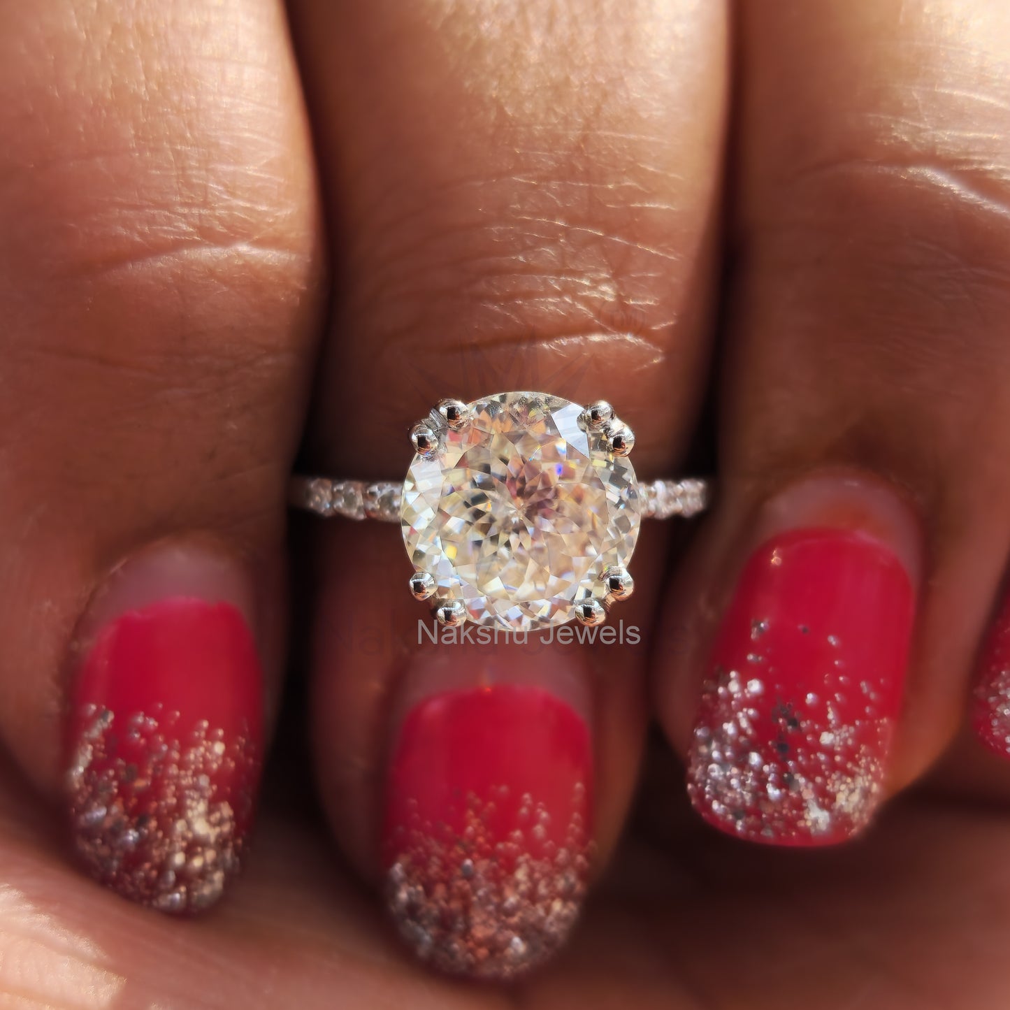 Portuguese Cut Moissanite Solitaire Engagement Ring