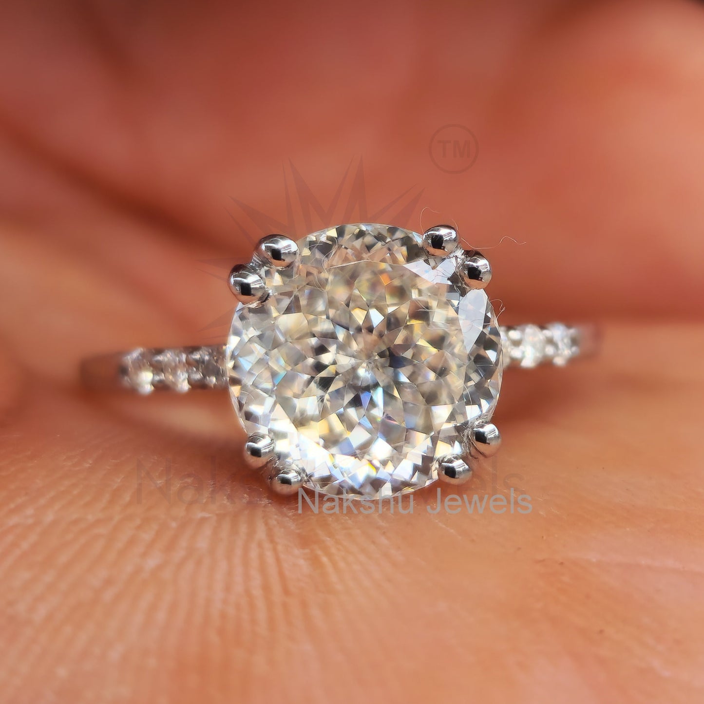 Portuguese Cut Moissanite Solitaire Engagement Ring