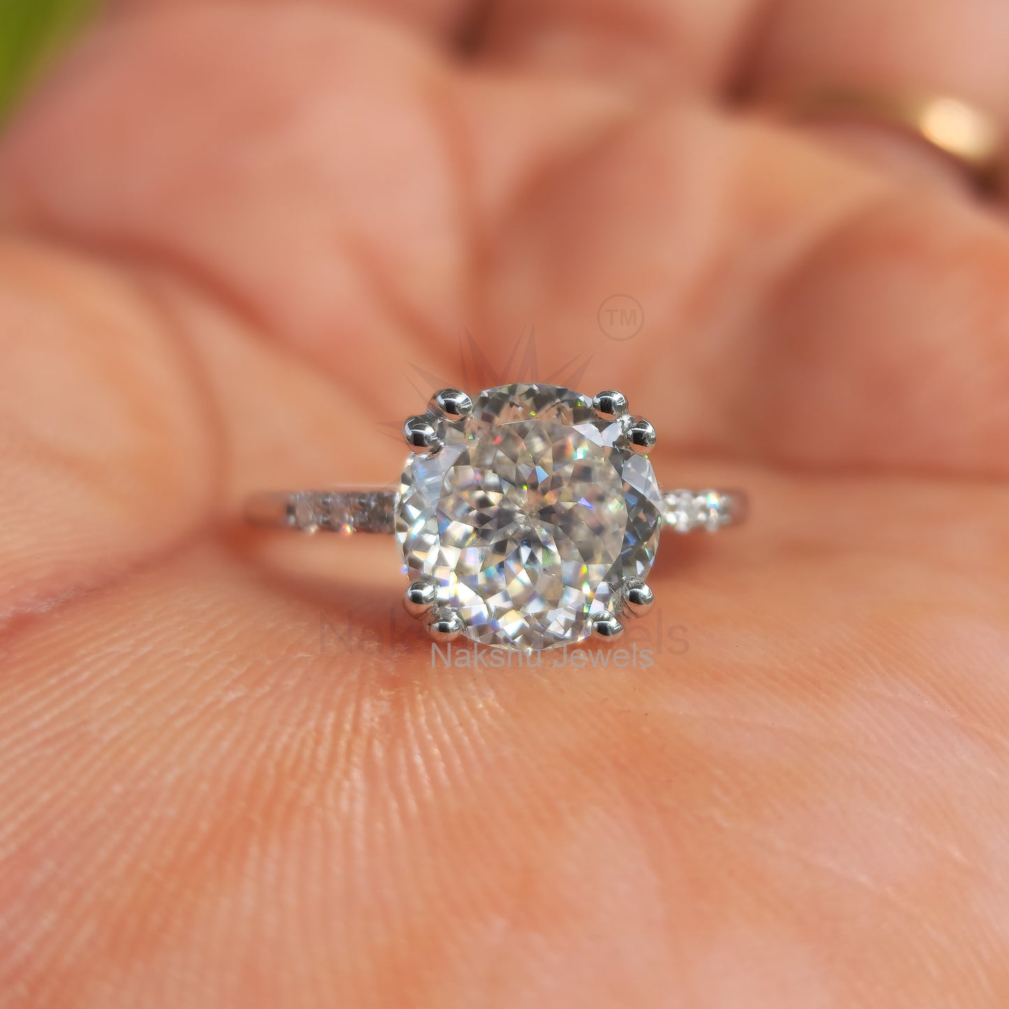 Portuguese Cut Moissanite Solitaire Engagement Ring