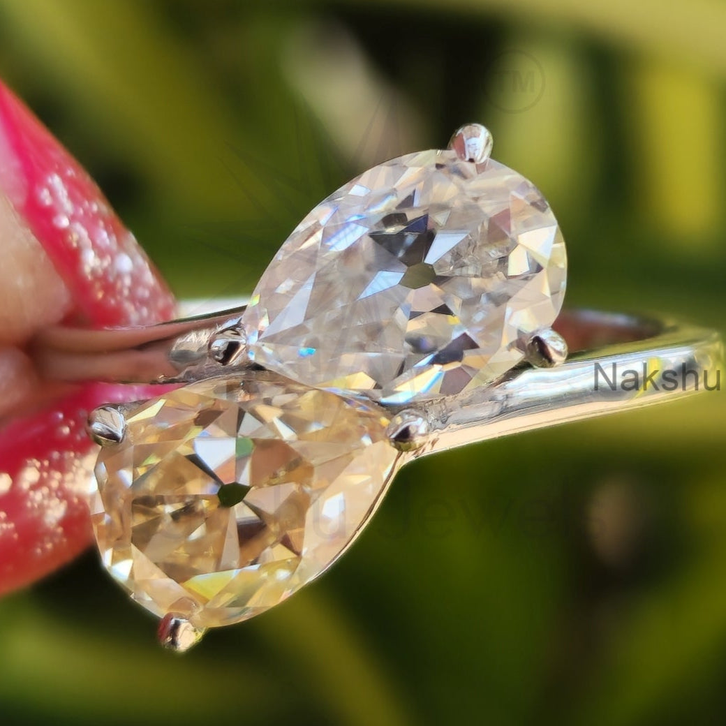 Pear Cut Toi et Moi Moissanite Engagement Ring