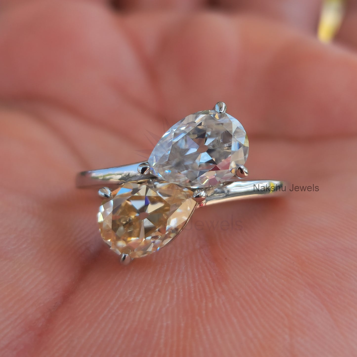 Pear Cut Toi et Moi Moissanite Engagement Ring