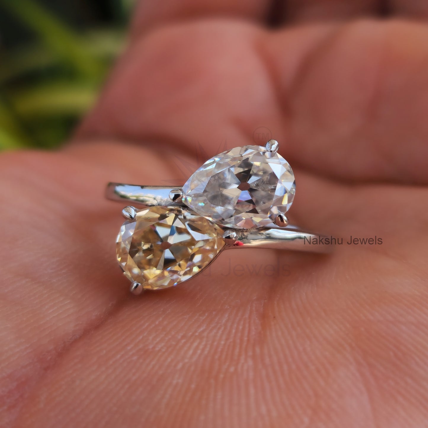 Pear Cut Toi et Moi Moissanite Engagement Ring