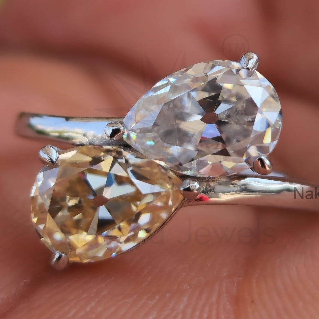 Pear Cut Toi et Moi Moissanite Engagement Ring