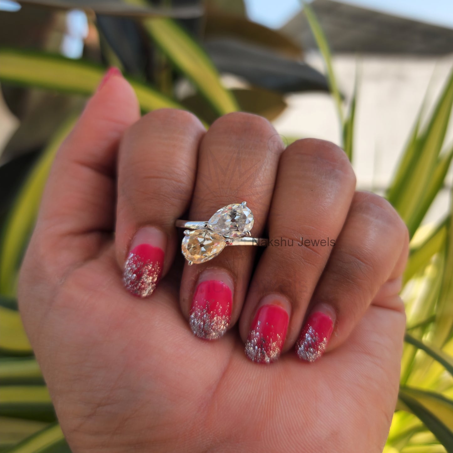 Pear Cut Toi et Moi Moissanite Engagement Ring