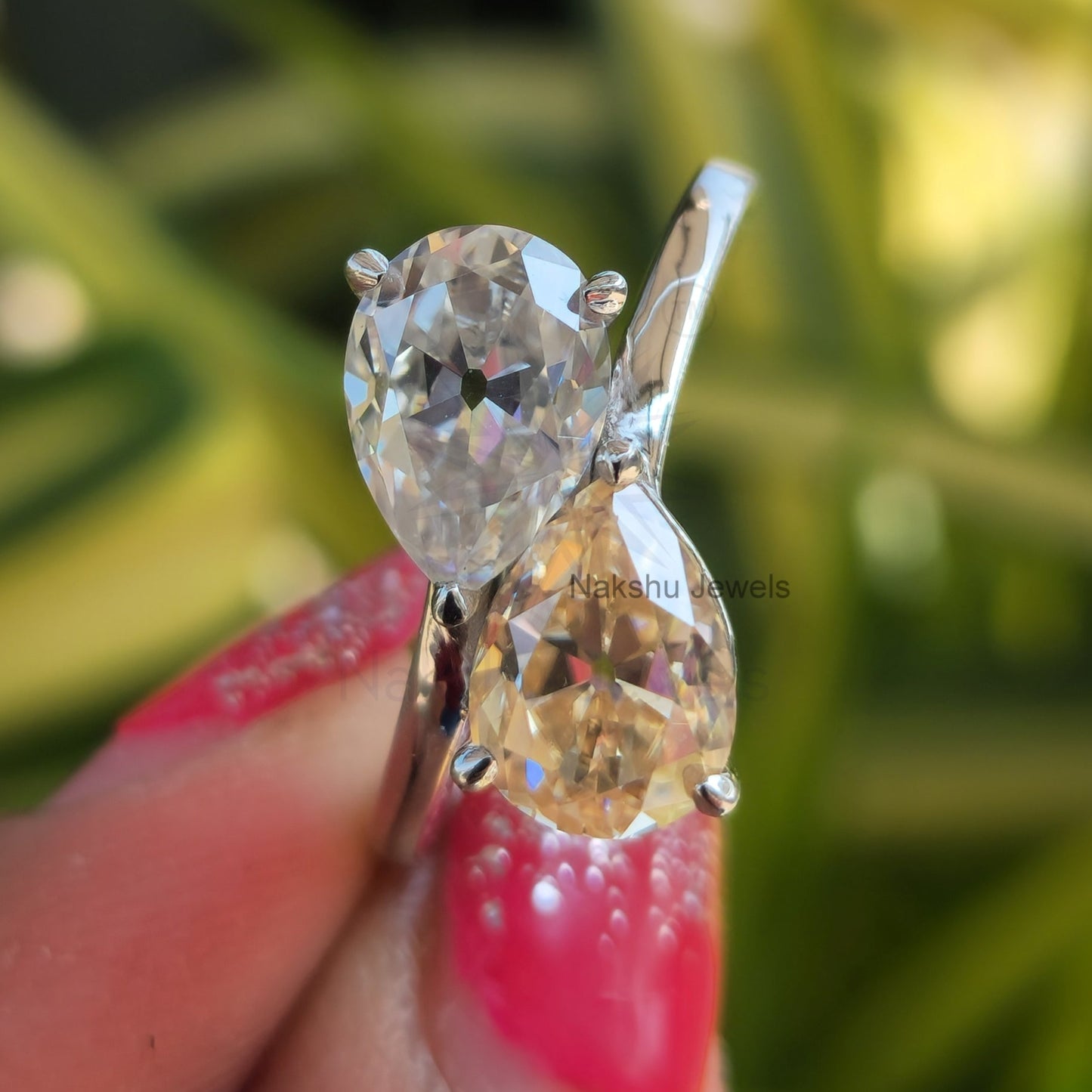 Pear Cut Toi et Moi Moissanite Engagement Ring