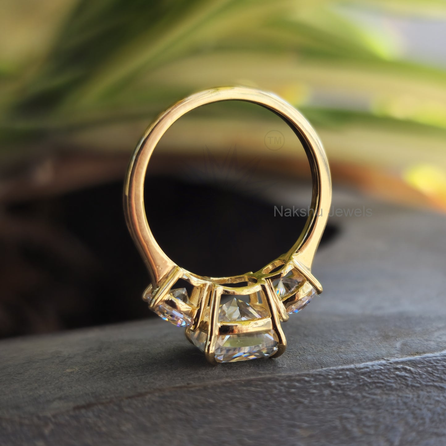 Cushion Cut Three Stone Moissanite Engagement Ring