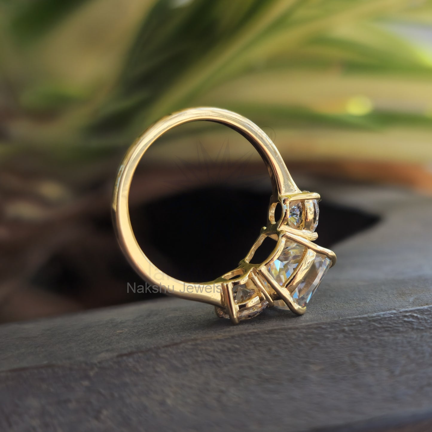 Cushion Cut Three Stone Moissanite Engagement Ring