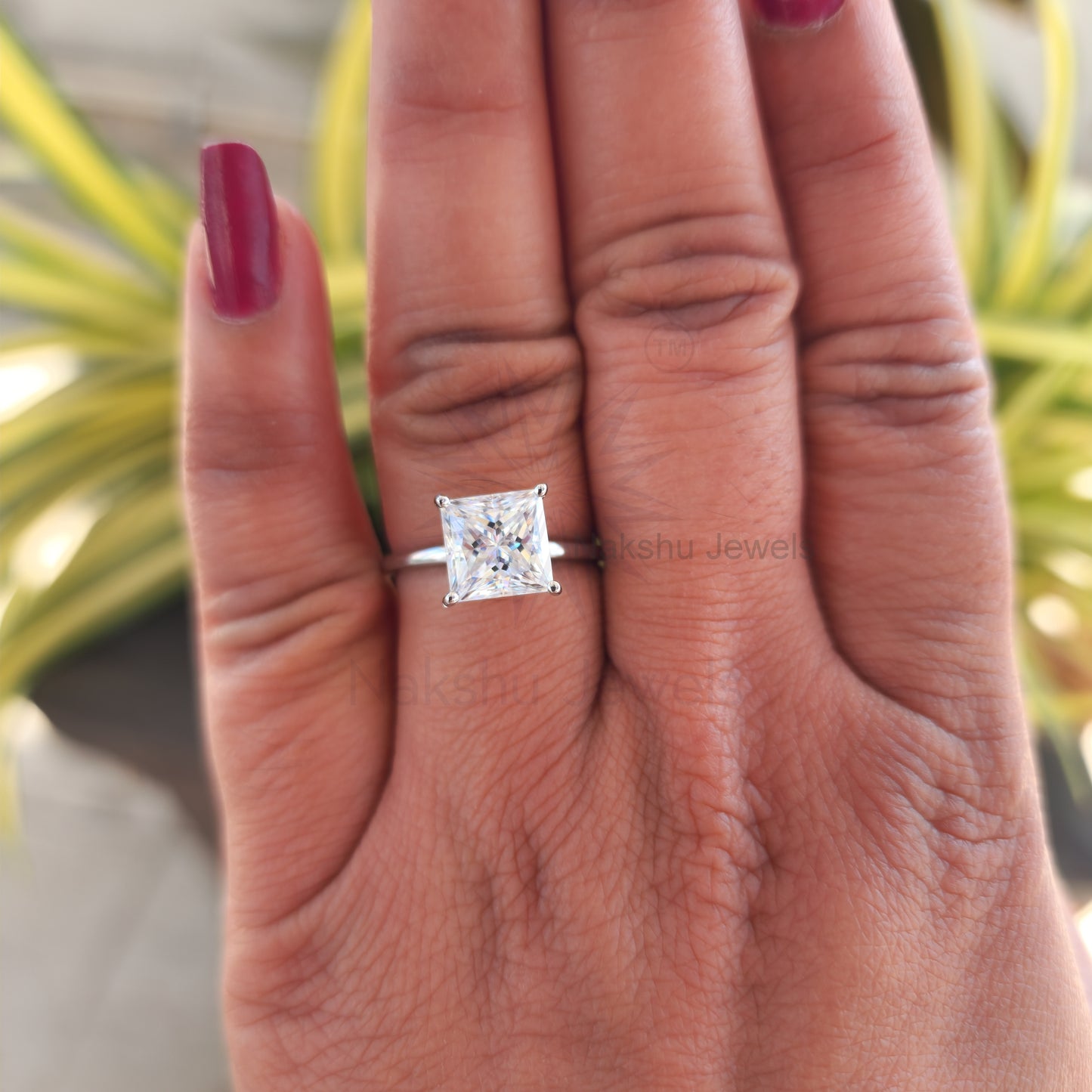 Princess Cut Moissanite Solitaire Engagement Ring