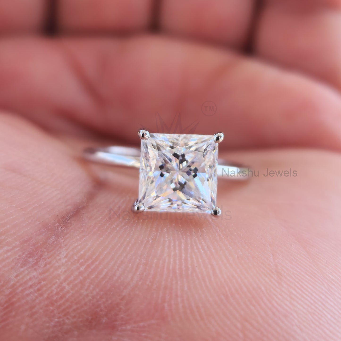 Princess Cut Moissanite Solitaire Engagement Ring