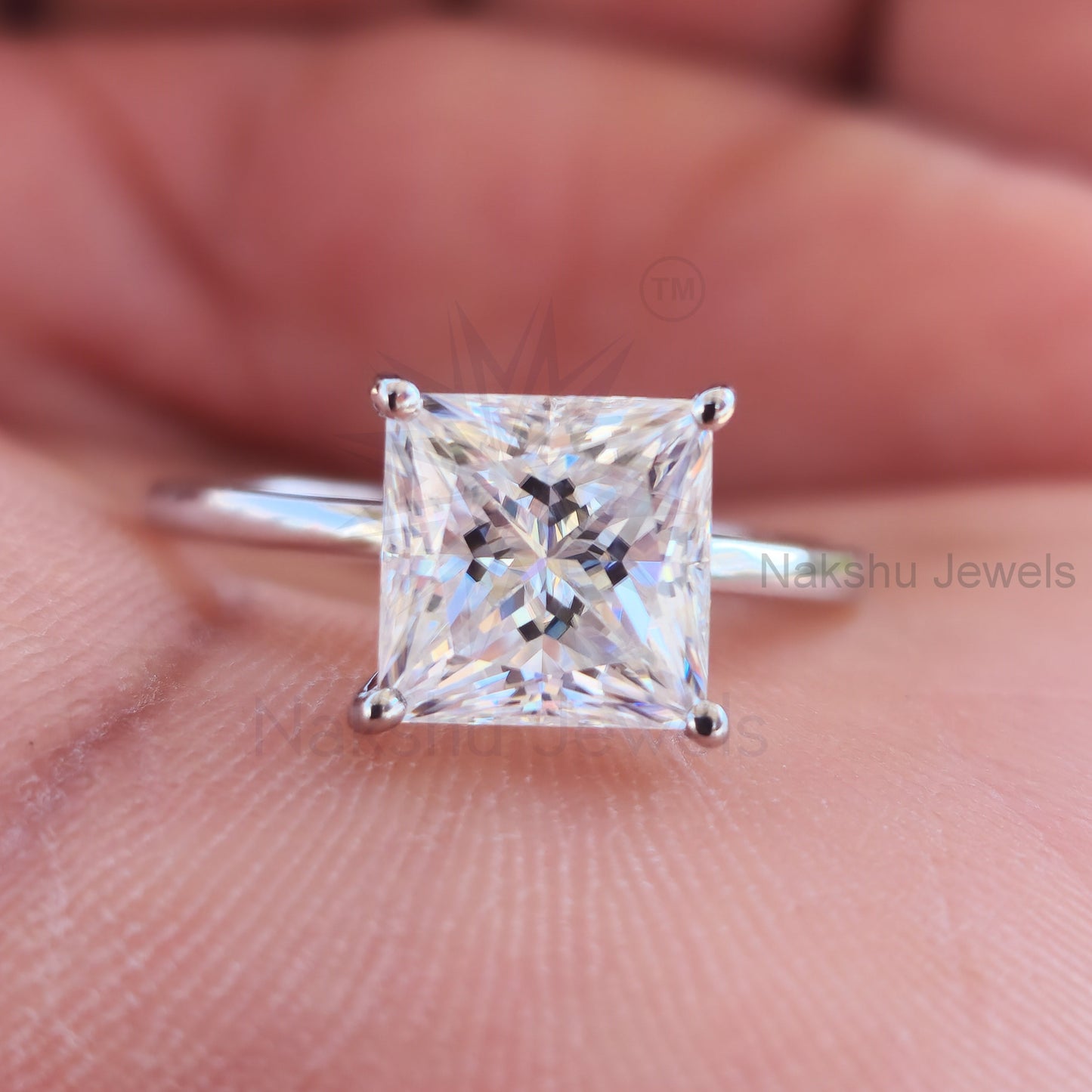 Princess Cut Moissanite Solitaire Engagement Ring