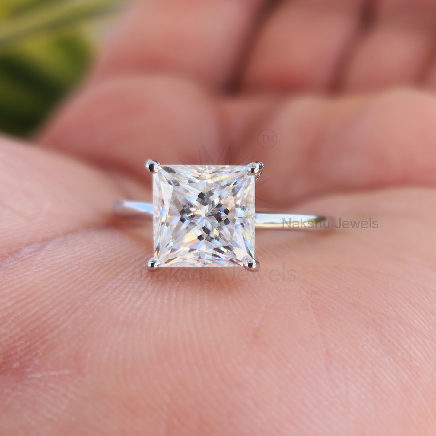 Princess Cut Moissanite Solitaire Engagement Ring