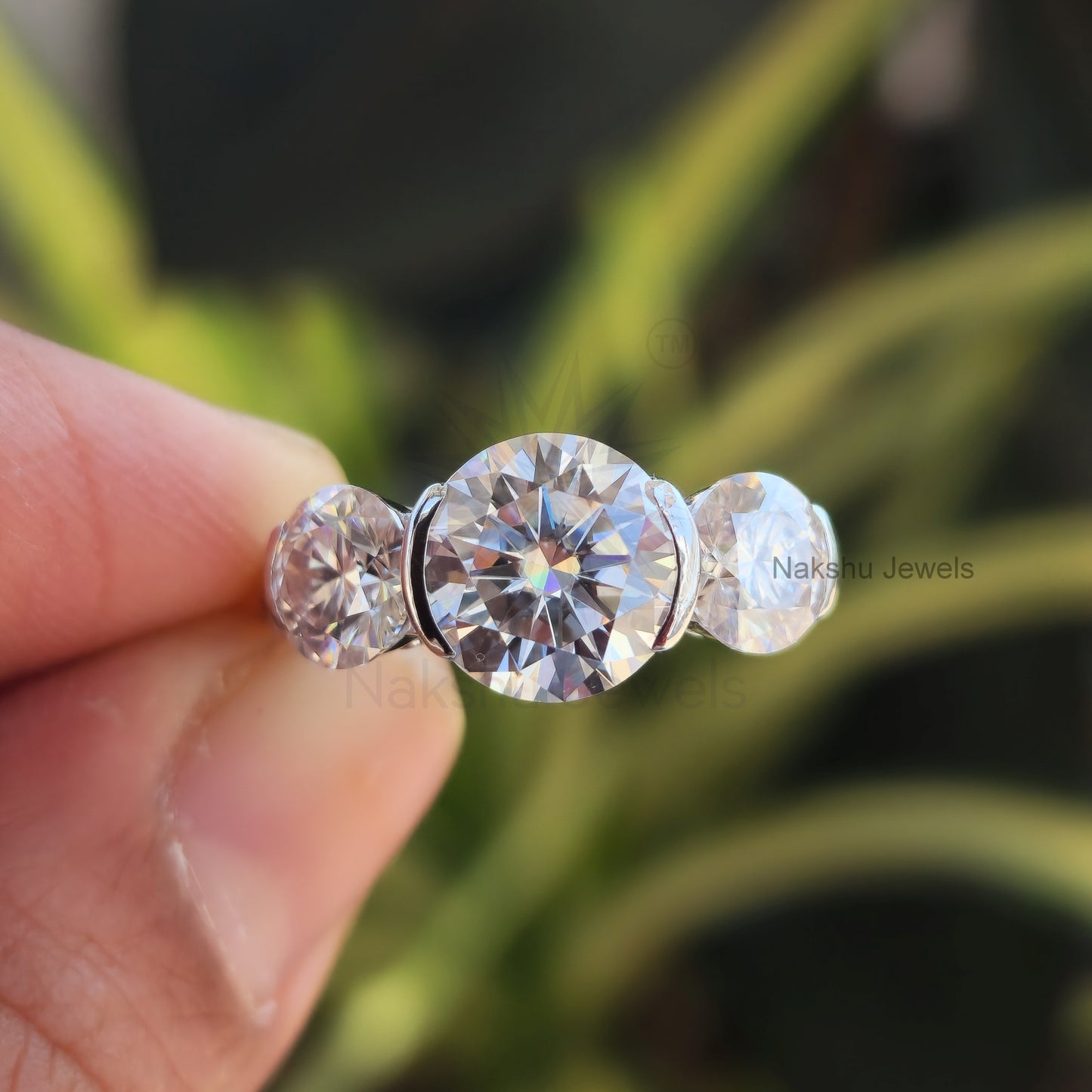 Round Cut Three Stone Moissanite Engagement Ring For Women