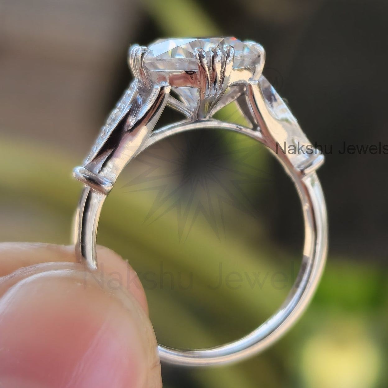 Art Deco Round Cut Moissanite Solitaire Style Engagement Ring