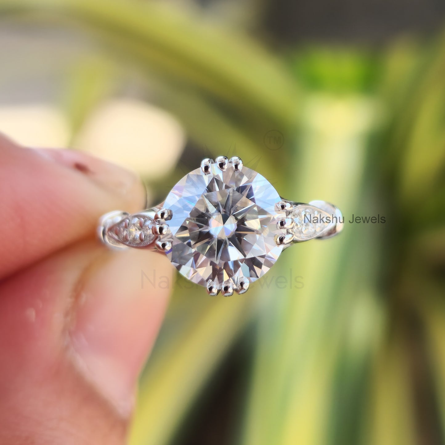 Art Deco Round Cut Moissanite Solitaire Style Engagement Ring