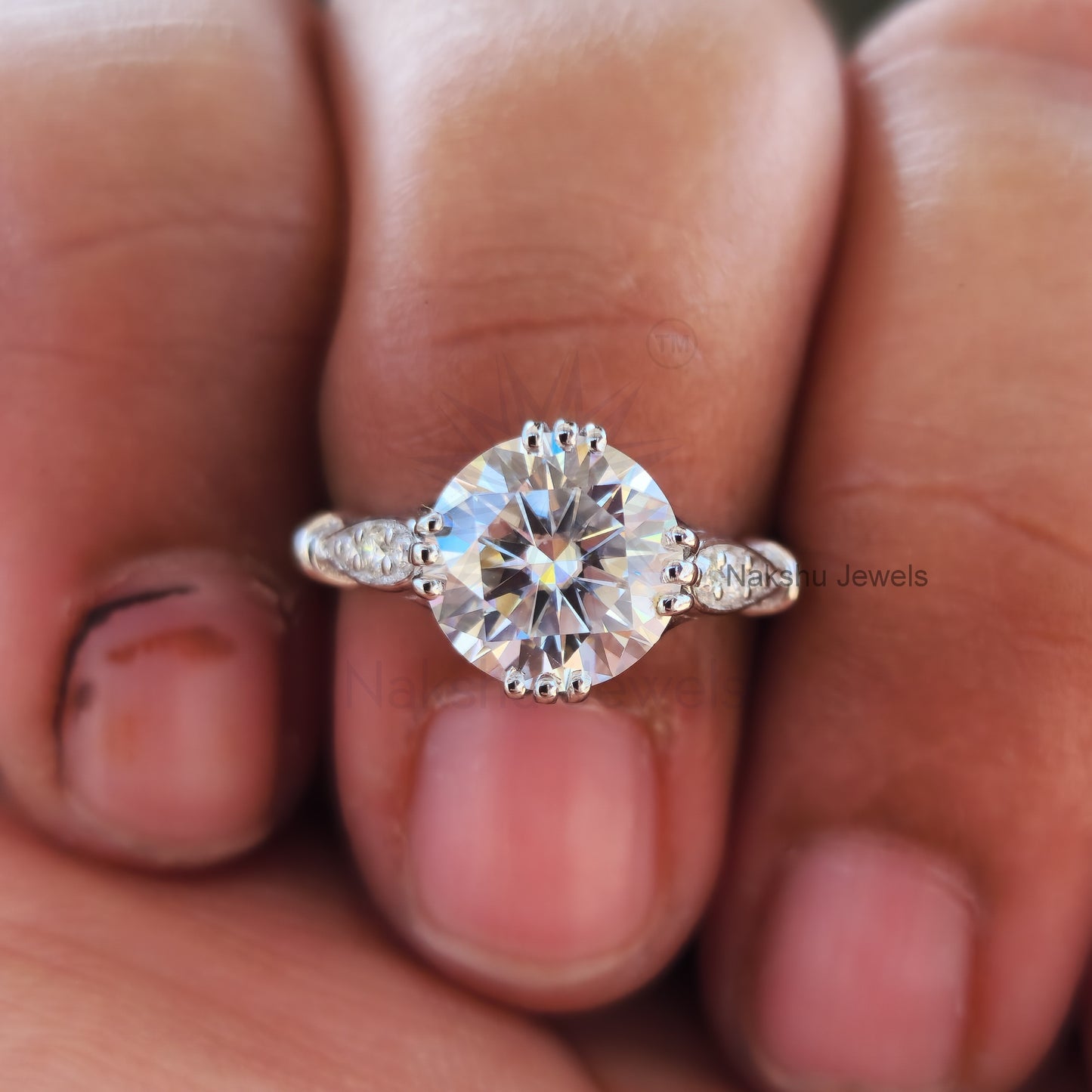 Art Deco Round Cut Moissanite Solitaire Style Engagement Ring