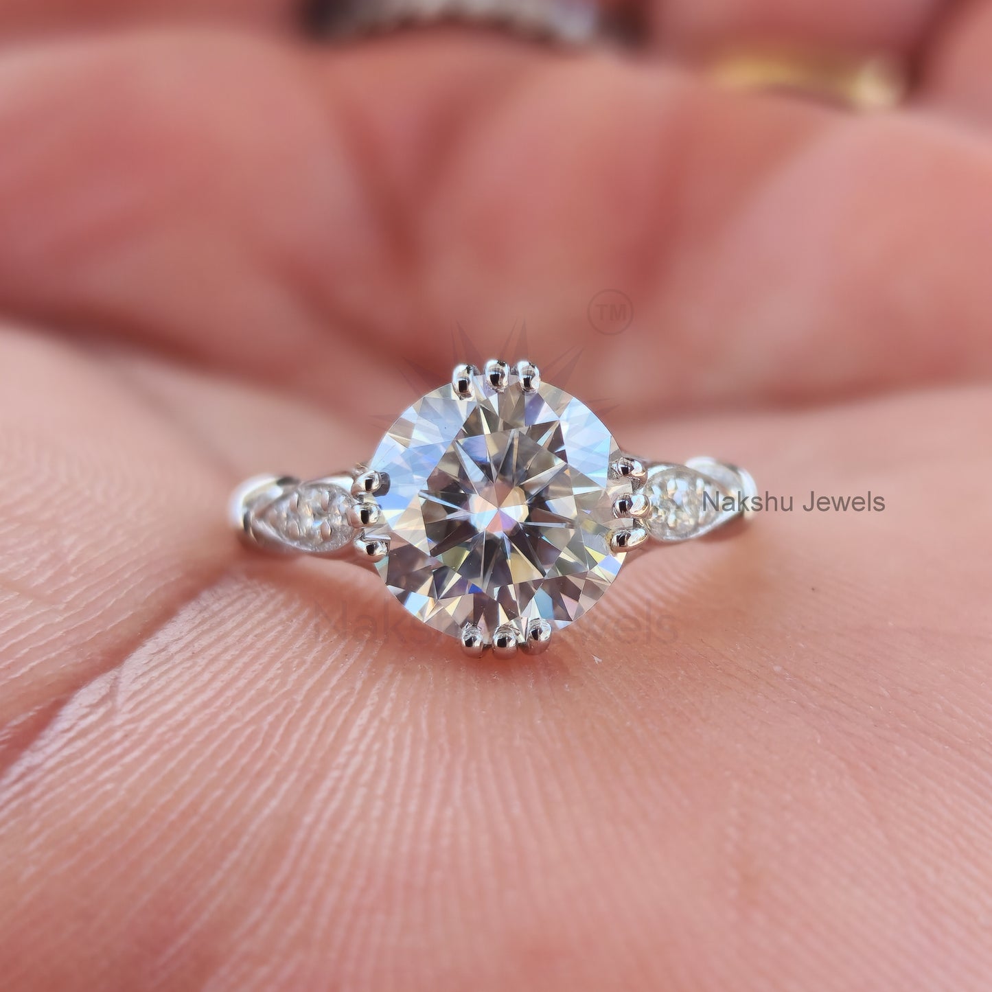 Art Deco Round Cut Moissanite Solitaire Style Engagement Ring