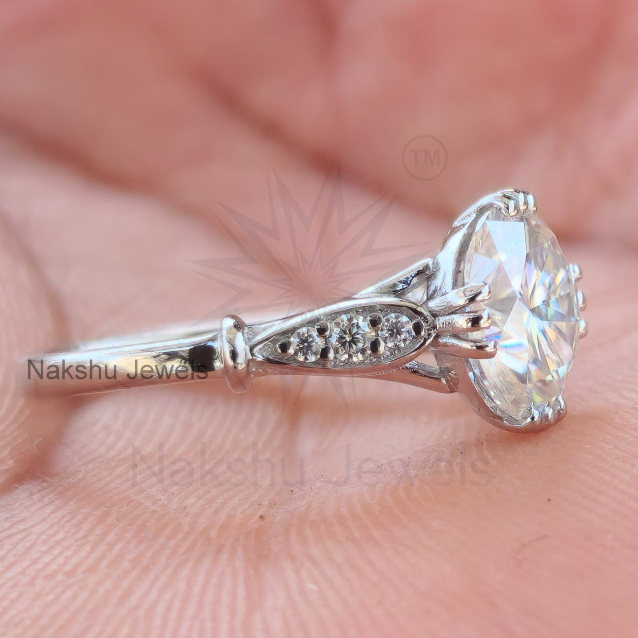 Art Deco Round Cut Moissanite Solitaire Style Engagement Ring