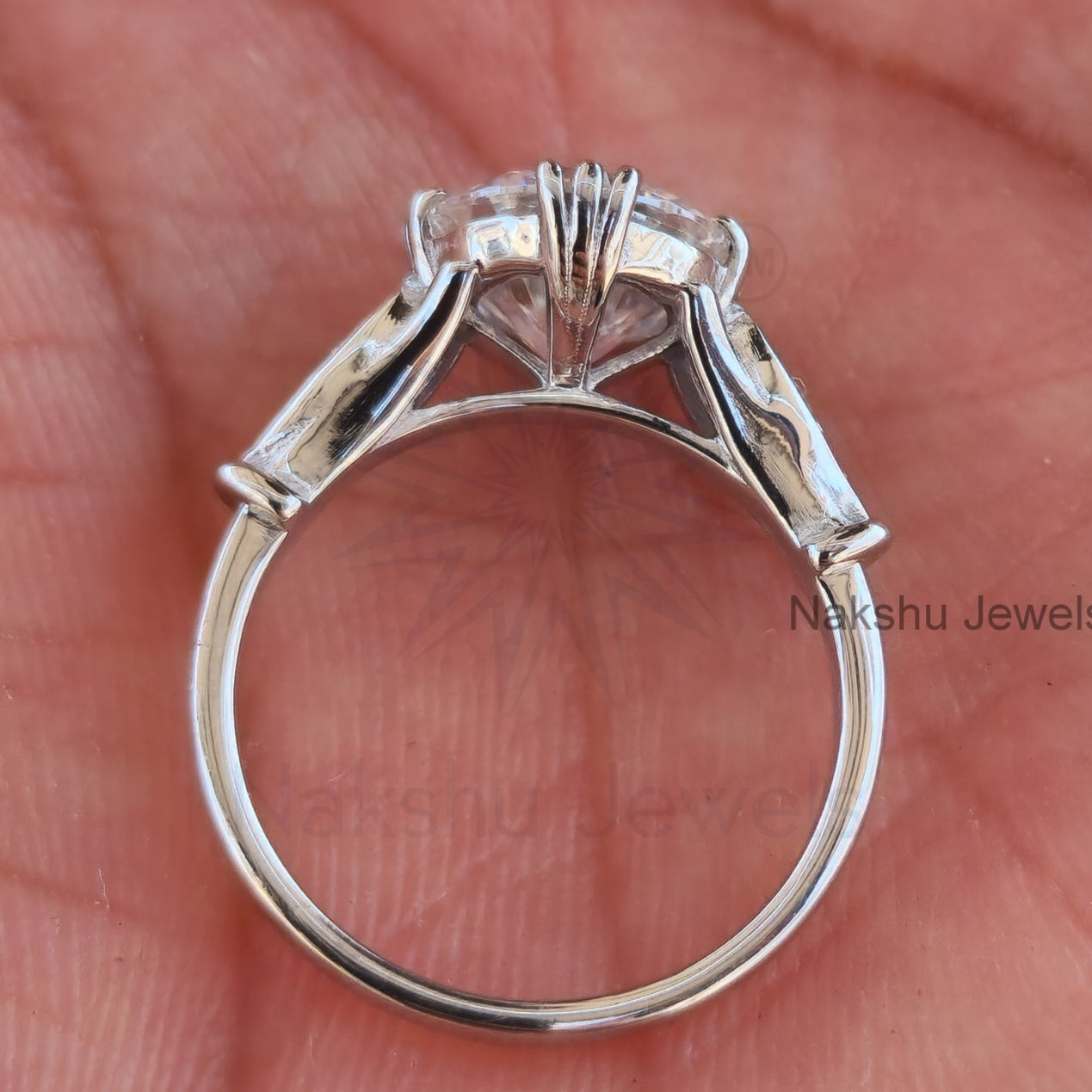 Art Deco Round Cut Moissanite Solitaire Style Engagement Ring