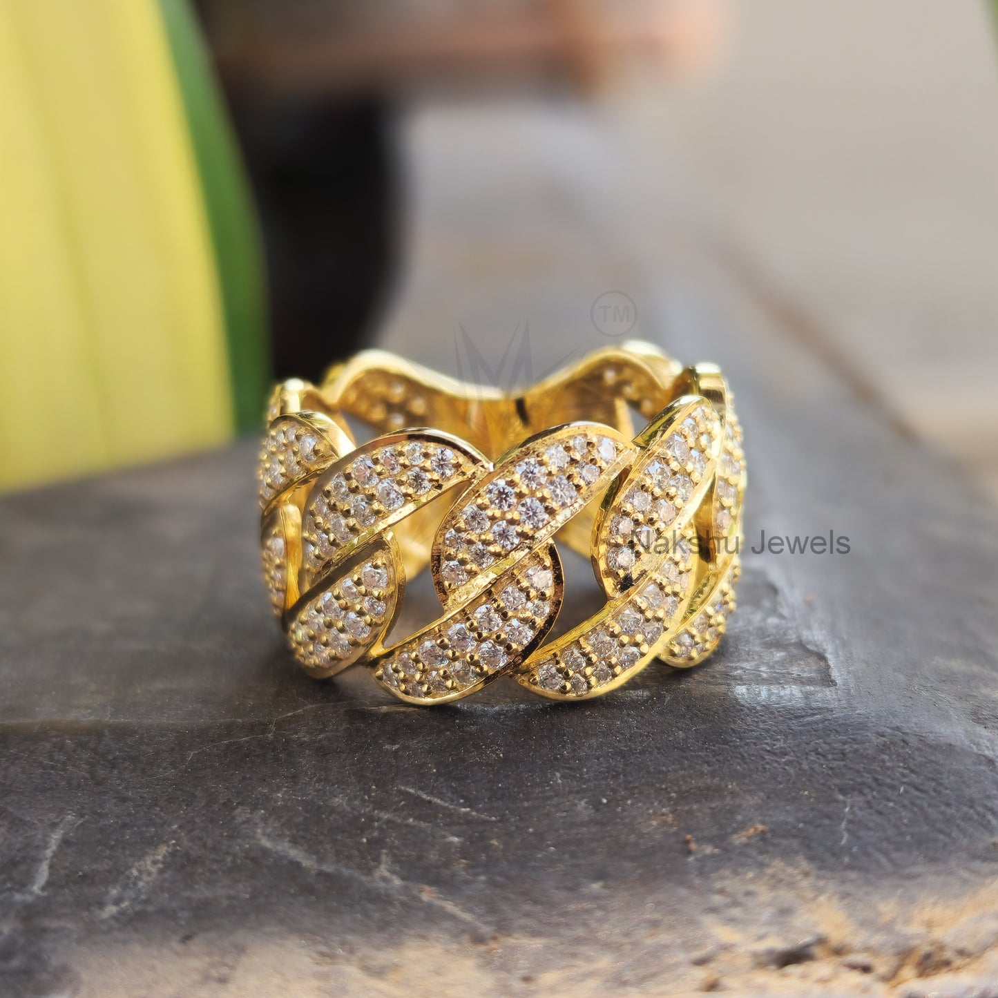 2 mm Moissanite Men Hip Hop Iced Out Miami Cuban Link Chain Ring