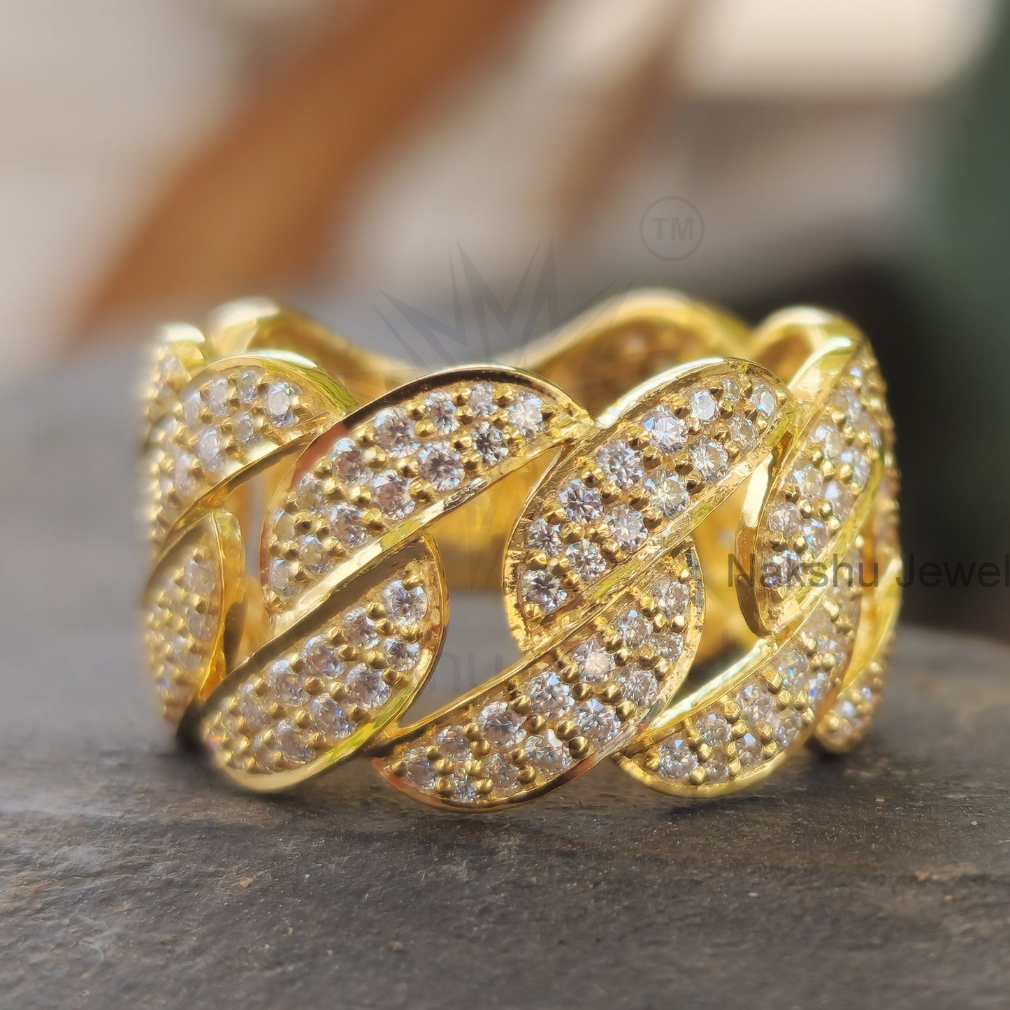 2 mm Moissanite Men Hip Hop Iced Out Miami Cuban Link Chain Ring