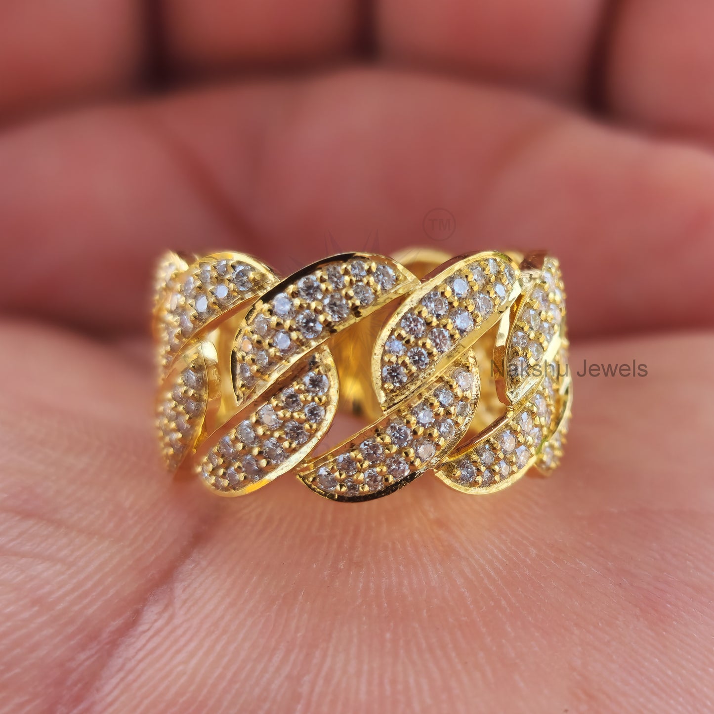 2 mm Moissanite Men Hip Hop Iced Out Miami Cuban Link Chain Ring