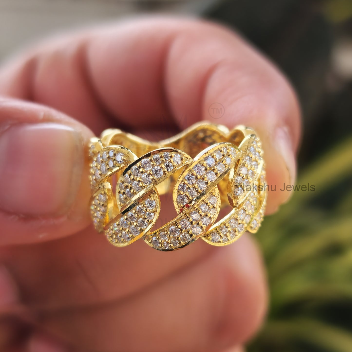2 mm Moissanite Men Hip Hop Iced Out Miami Cuban Link Chain Ring