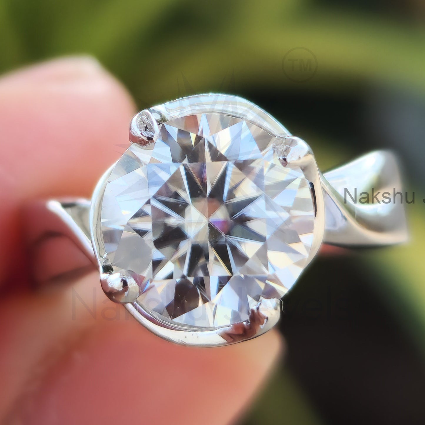 Broad Band Solitaire Moissanite Engagement Ring
