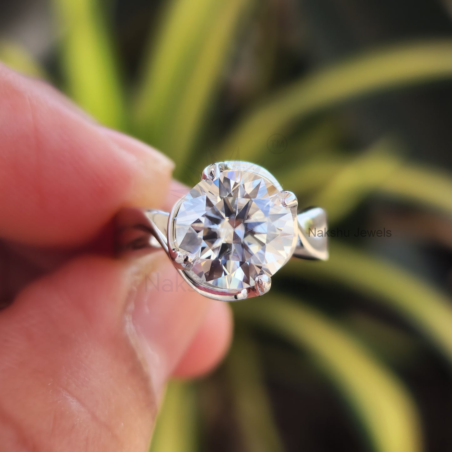 Broad Band Solitaire Moissanite Engagement Ring
