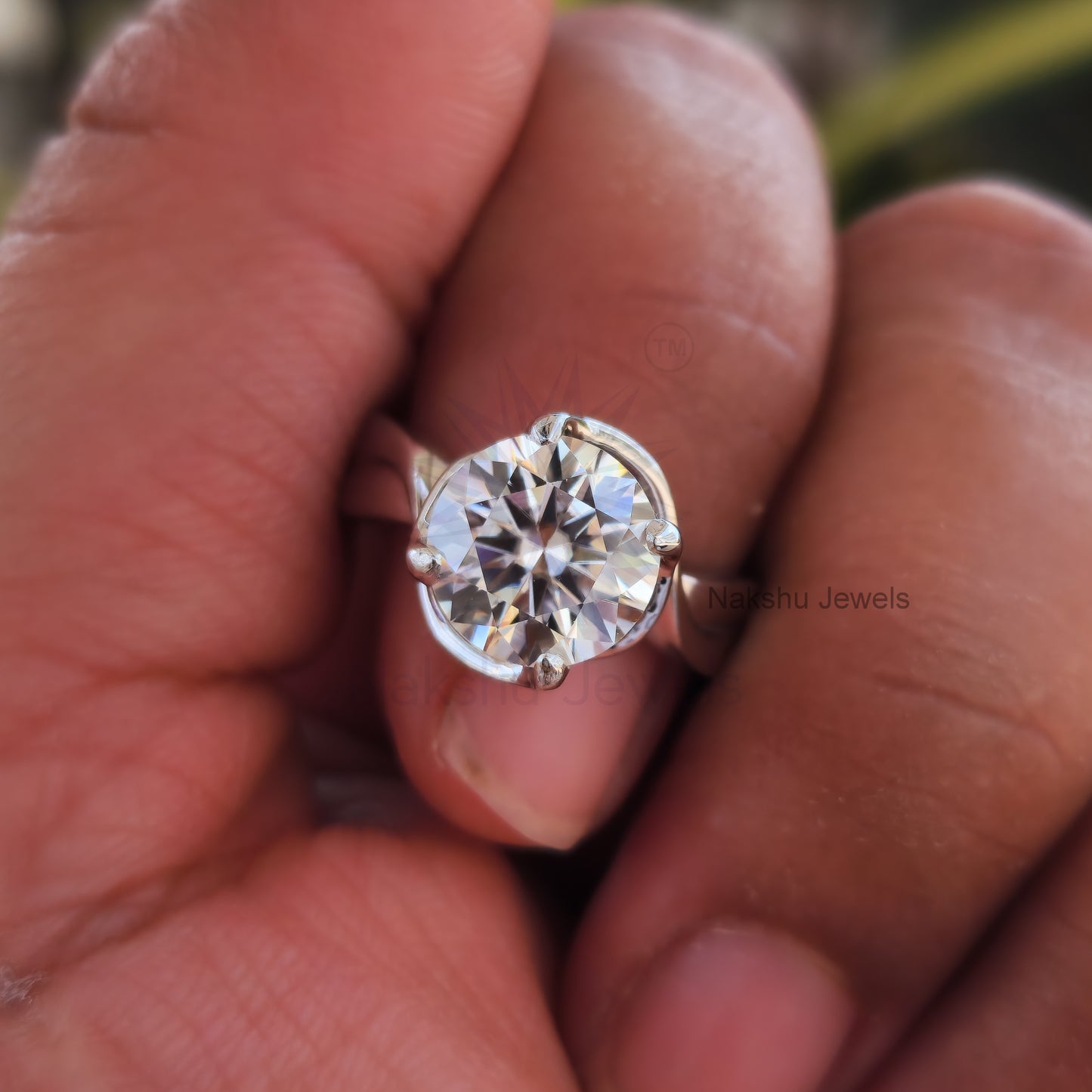 Broad Band Solitaire Moissanite Engagement Ring