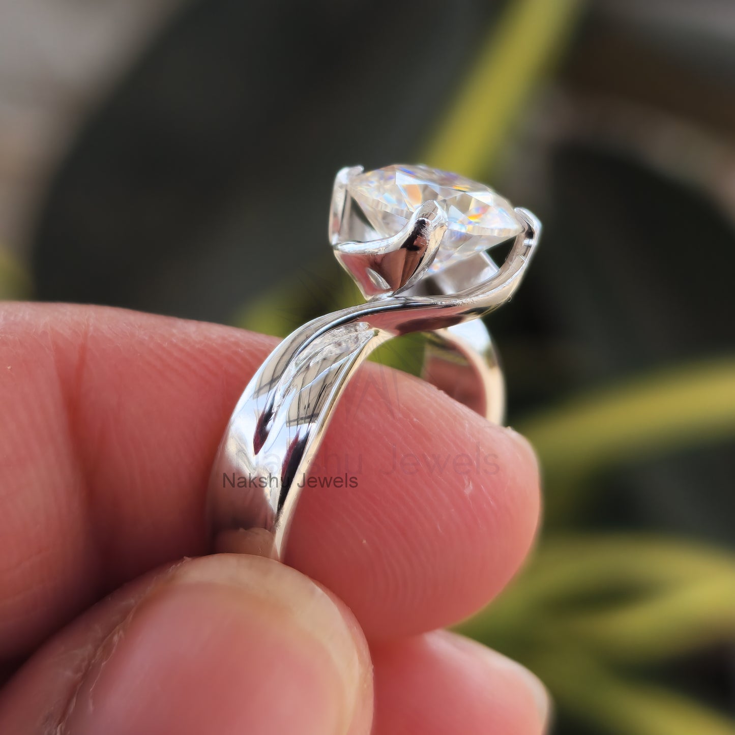 Broad Band Solitaire Moissanite Engagement Ring