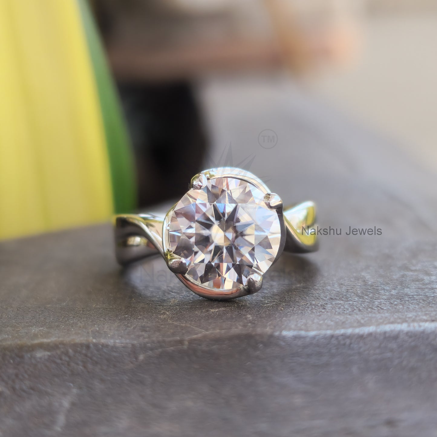 Broad Band Solitaire Moissanite Engagement Ring