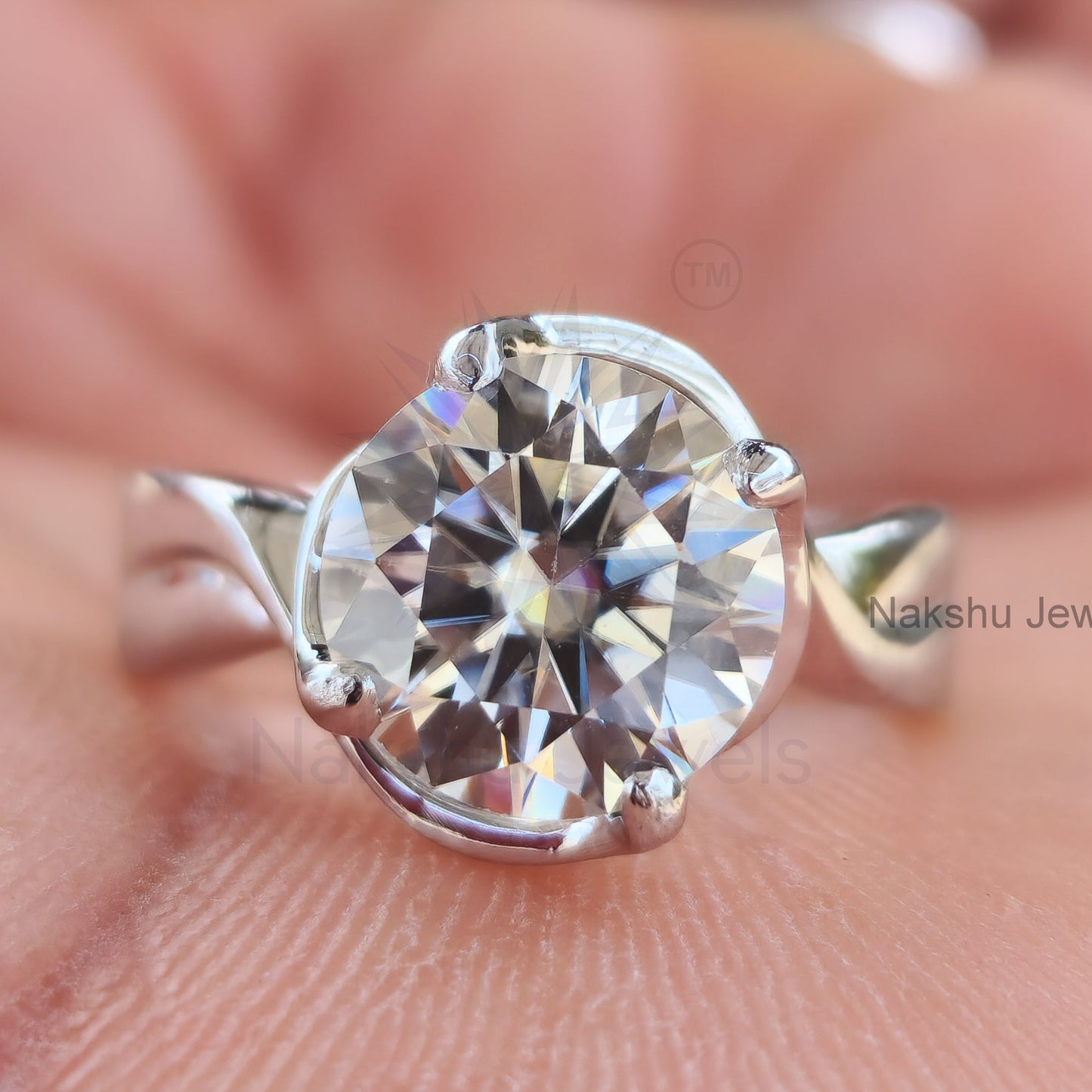 Broad Band Solitaire Moissanite Engagement Ring