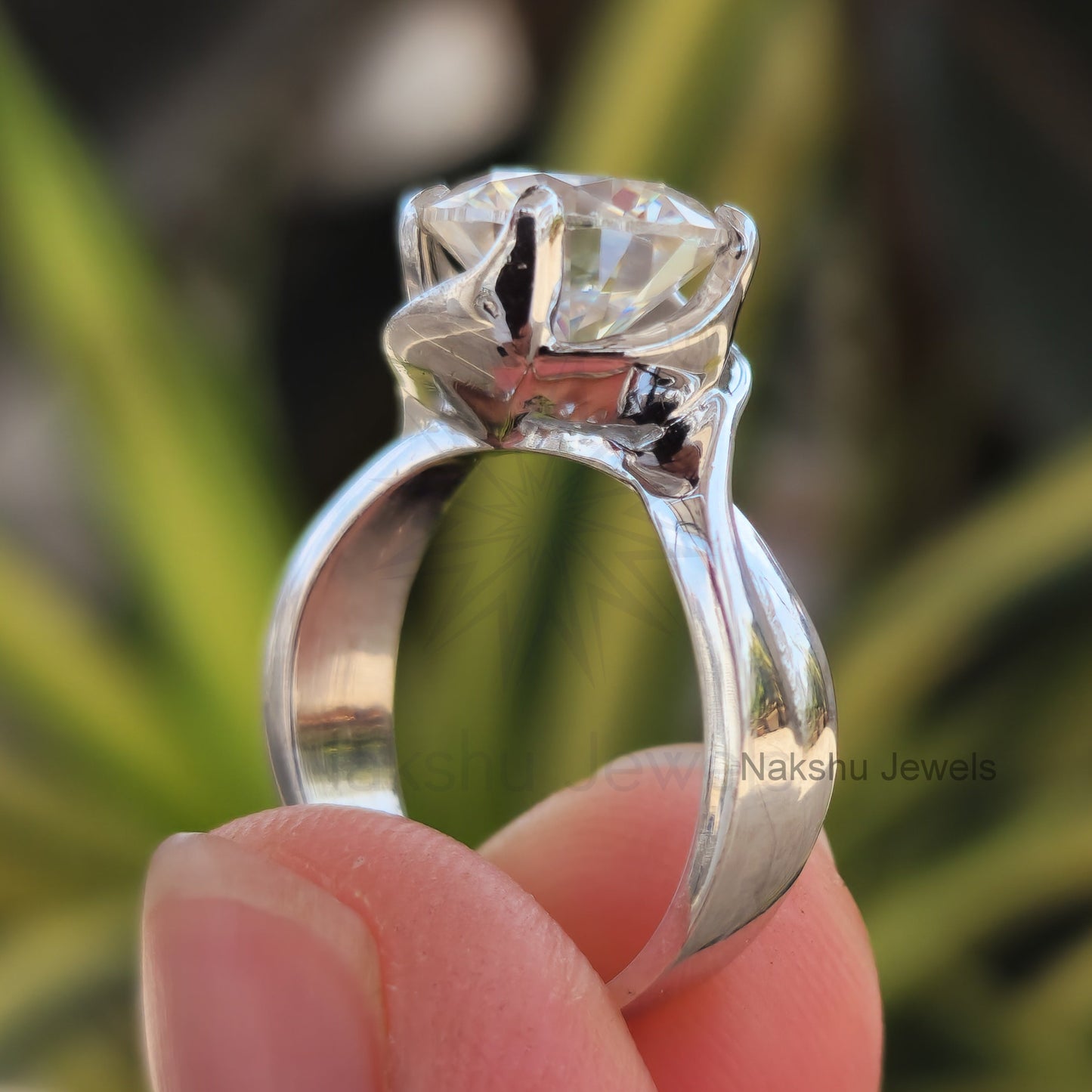 Broad Band Solitaire Moissanite Engagement Ring