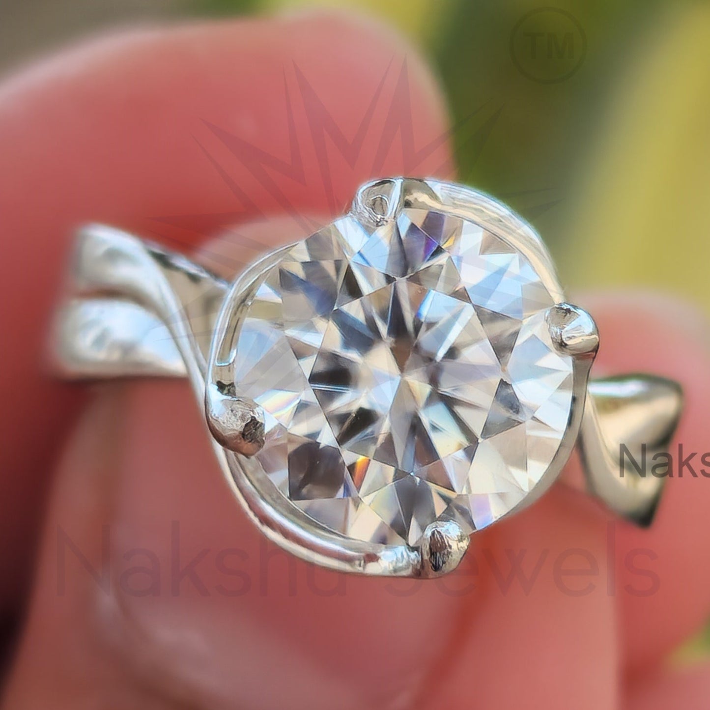 Broad Band Solitaire Moissanite Engagement Ring