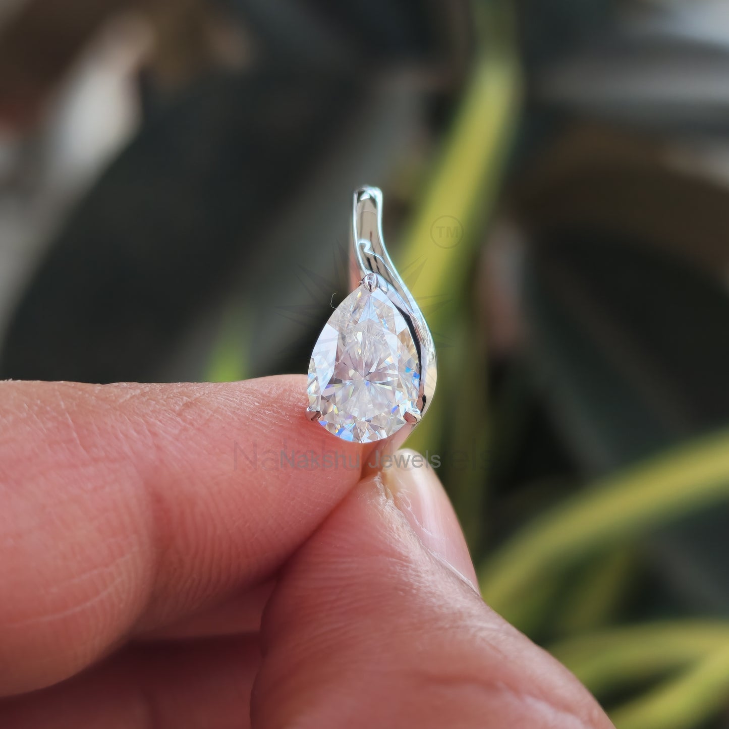 Pear Moissanite Wave Band Engagement Ring