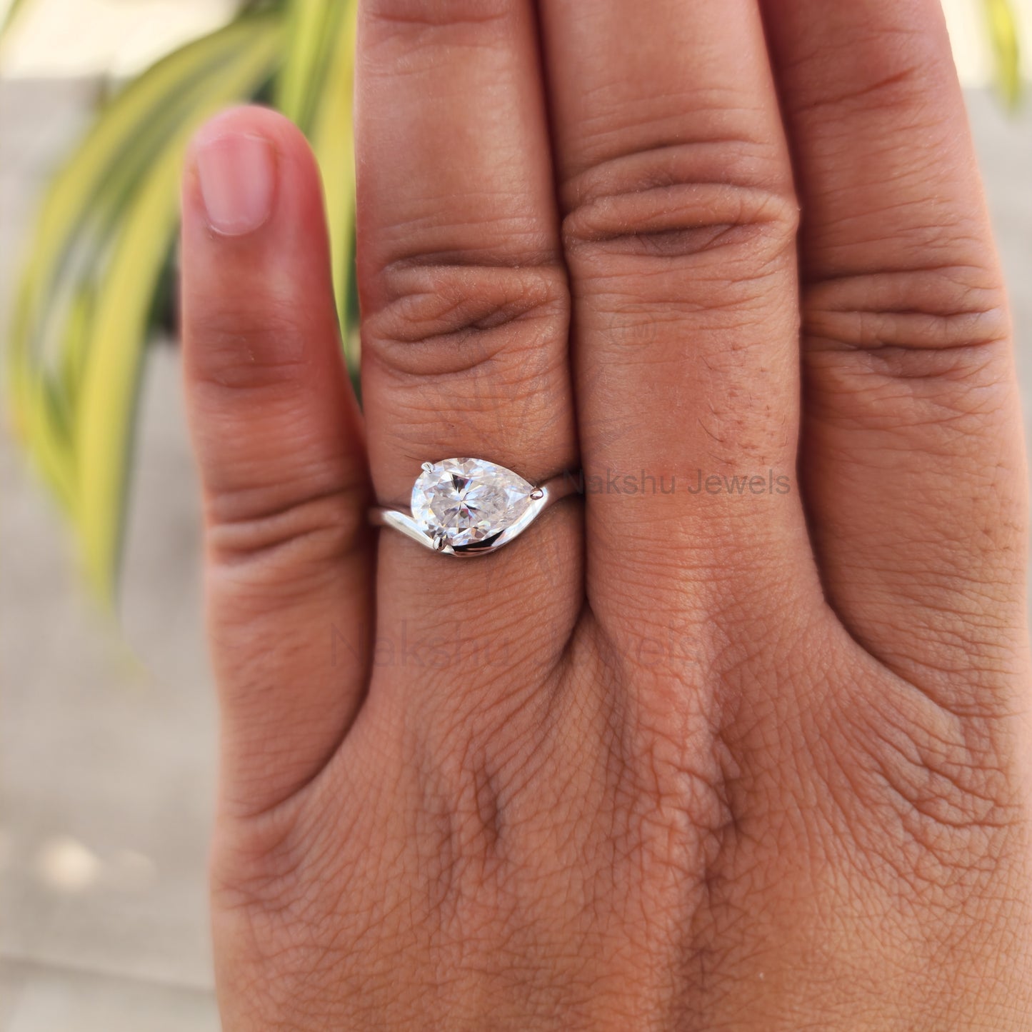 Pear Moissanite Wave Band Engagement Ring
