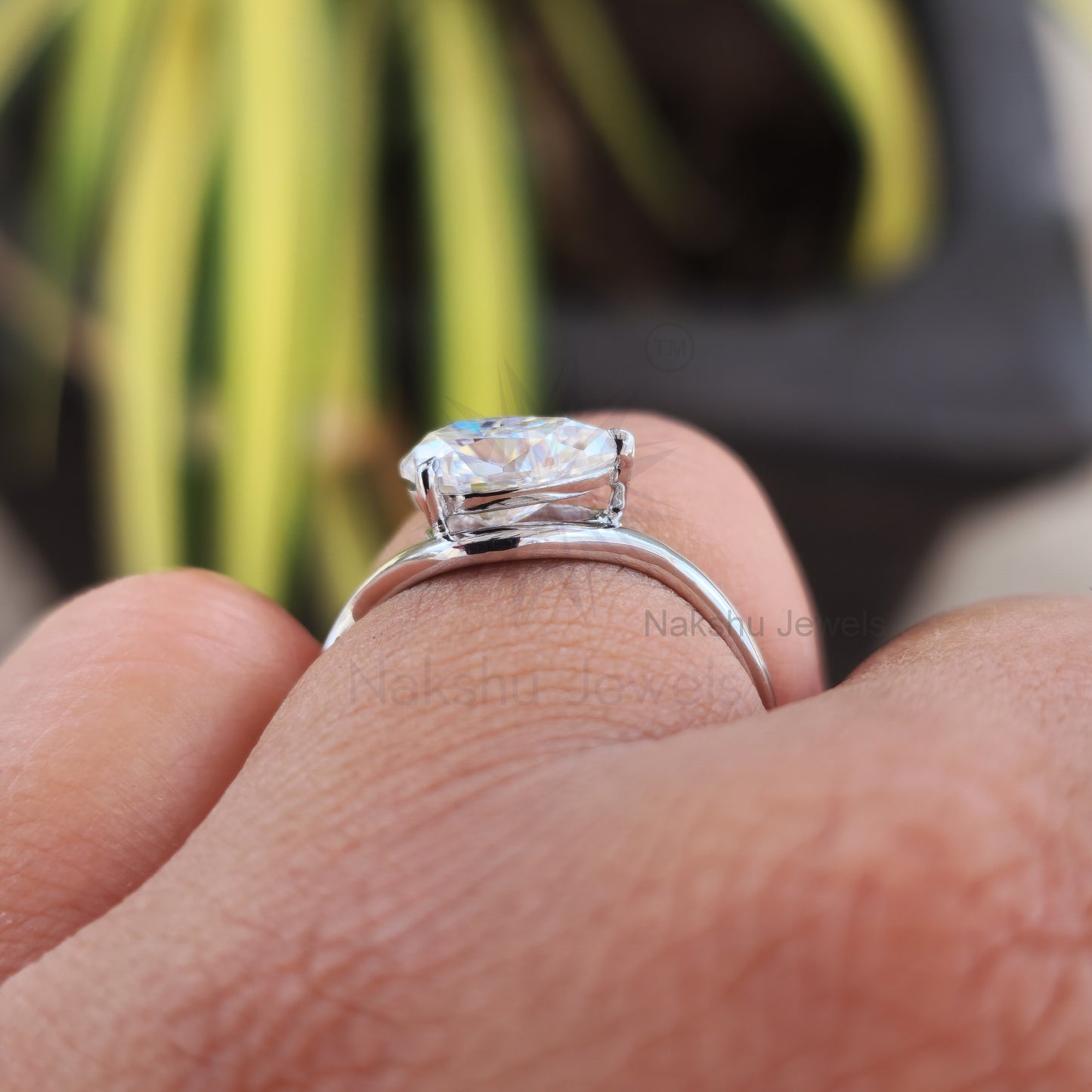 Pear Moissanite Wave Band Engagement Ring