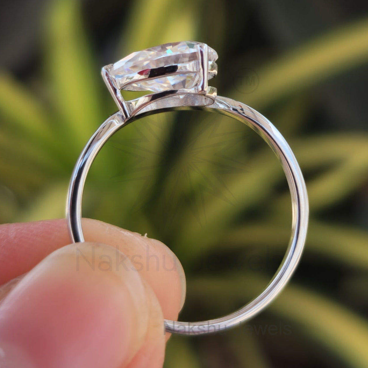 Pear Moissanite Wave Band Engagement Ring
