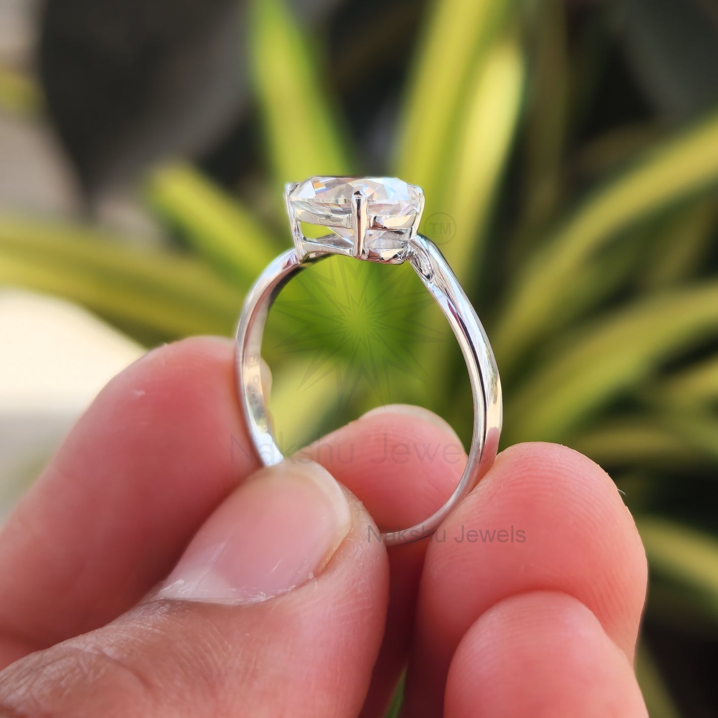 Pear Moissanite Wave Band Engagement Ring