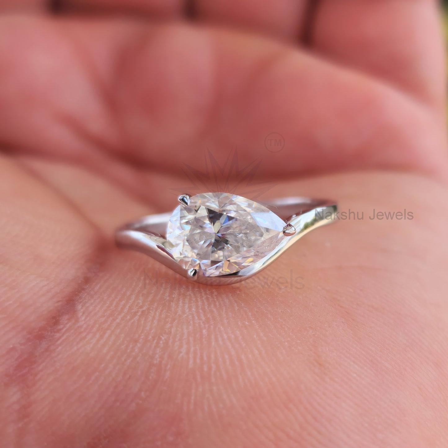 Pear Moissanite Wave Band Engagement Ring