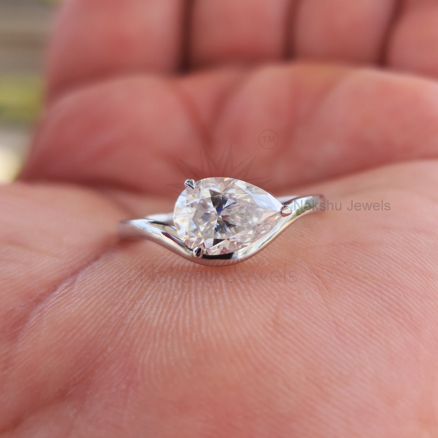Pear Moissanite Wave Band Engagement Ring