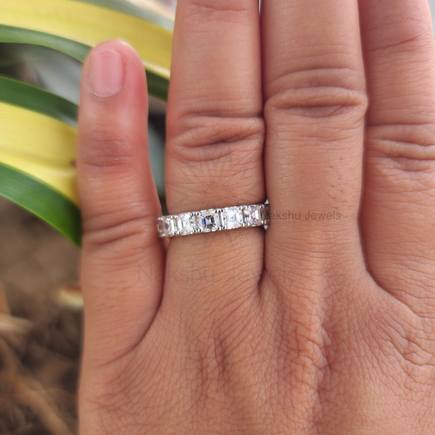 Moissanite Asscher Eternity Band - Trellis Setting