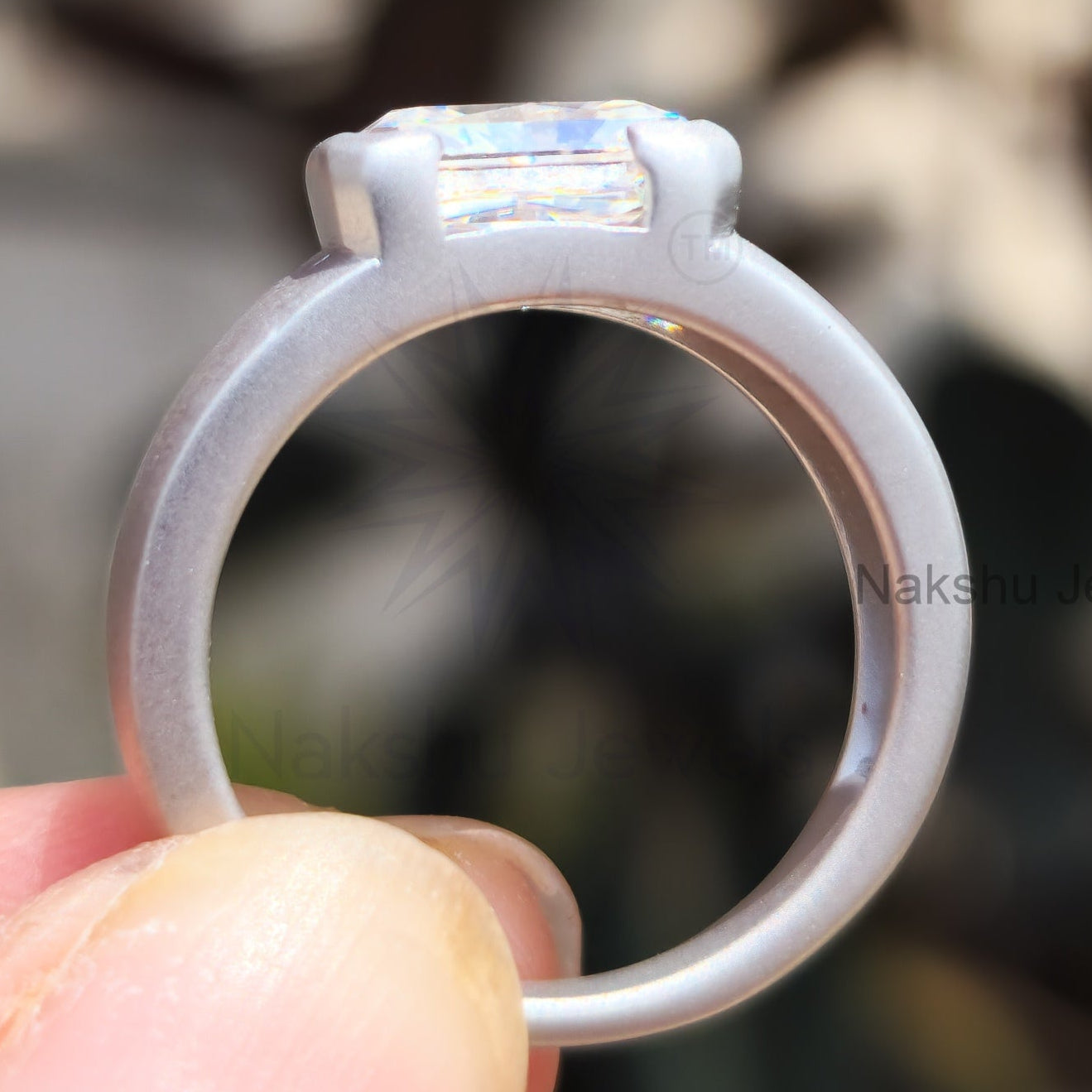 Radiant Cut Moissanite Half Bezel Solitaire Statement Ring