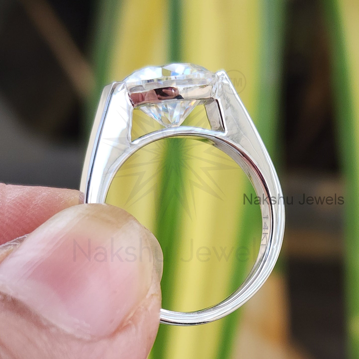 Round Cut Tension Set Moissanite Solitaire Engagement Ring