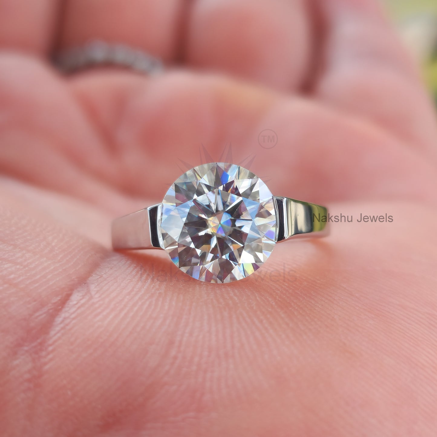 Round Cut Tension Set Moissanite Solitaire Engagement Ring