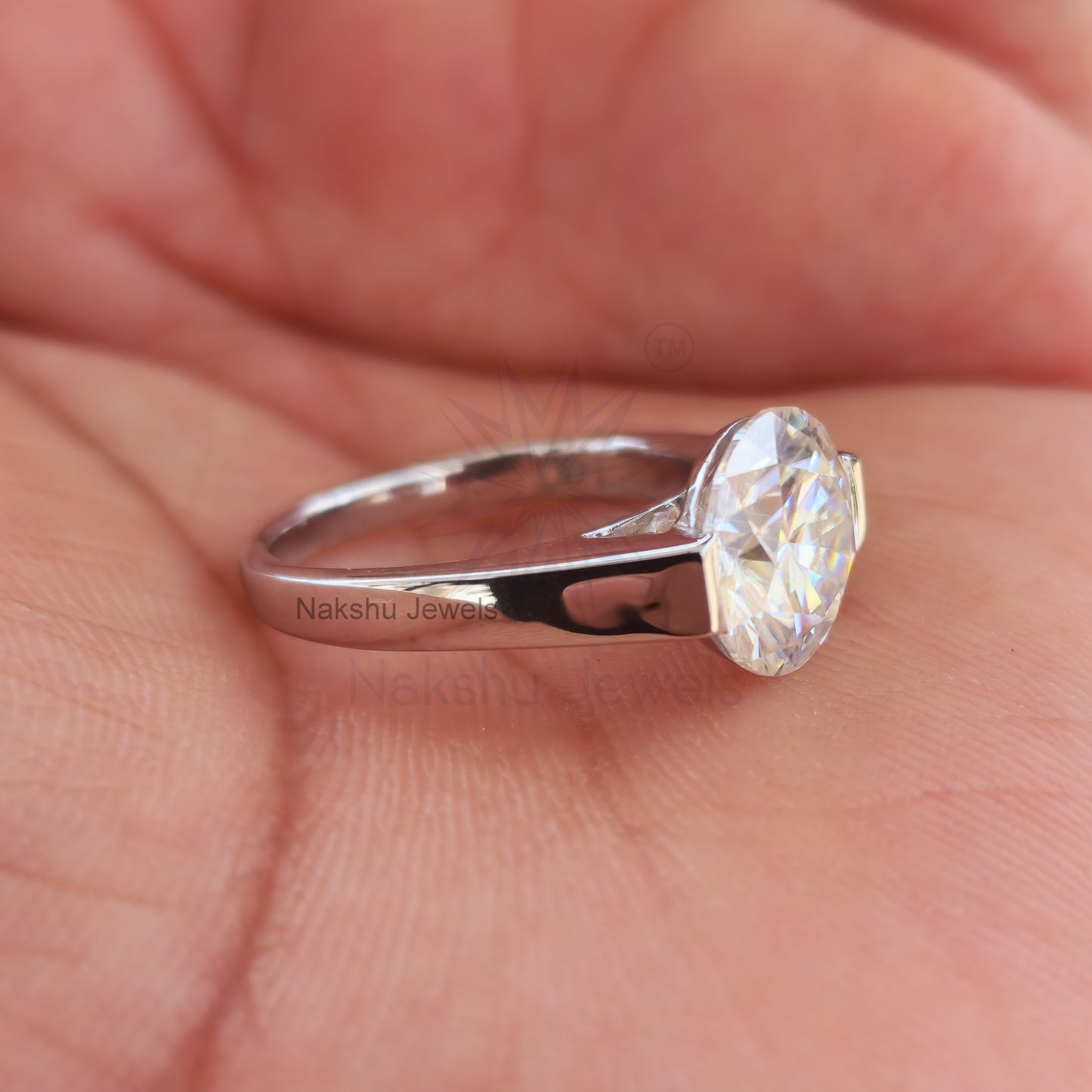 Round Cut Tension Set Moissanite Solitaire Engagement Ring