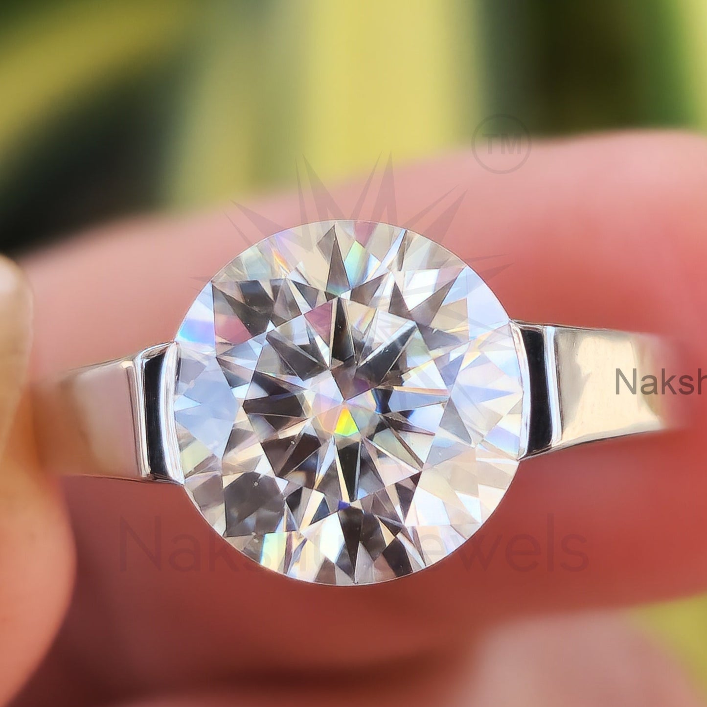 Round Cut Tension Set Moissanite Solitaire Engagement Ring